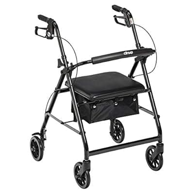 4-wheeled rollator walker with padded seat