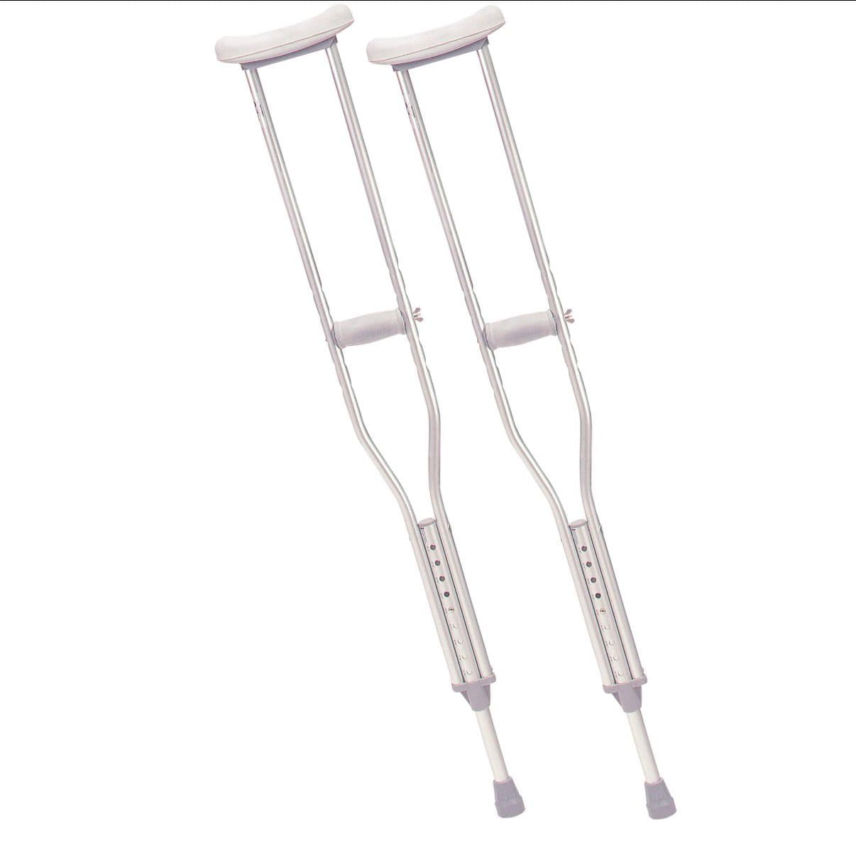 Adjustable aluminum underarm crutches with padded supports
