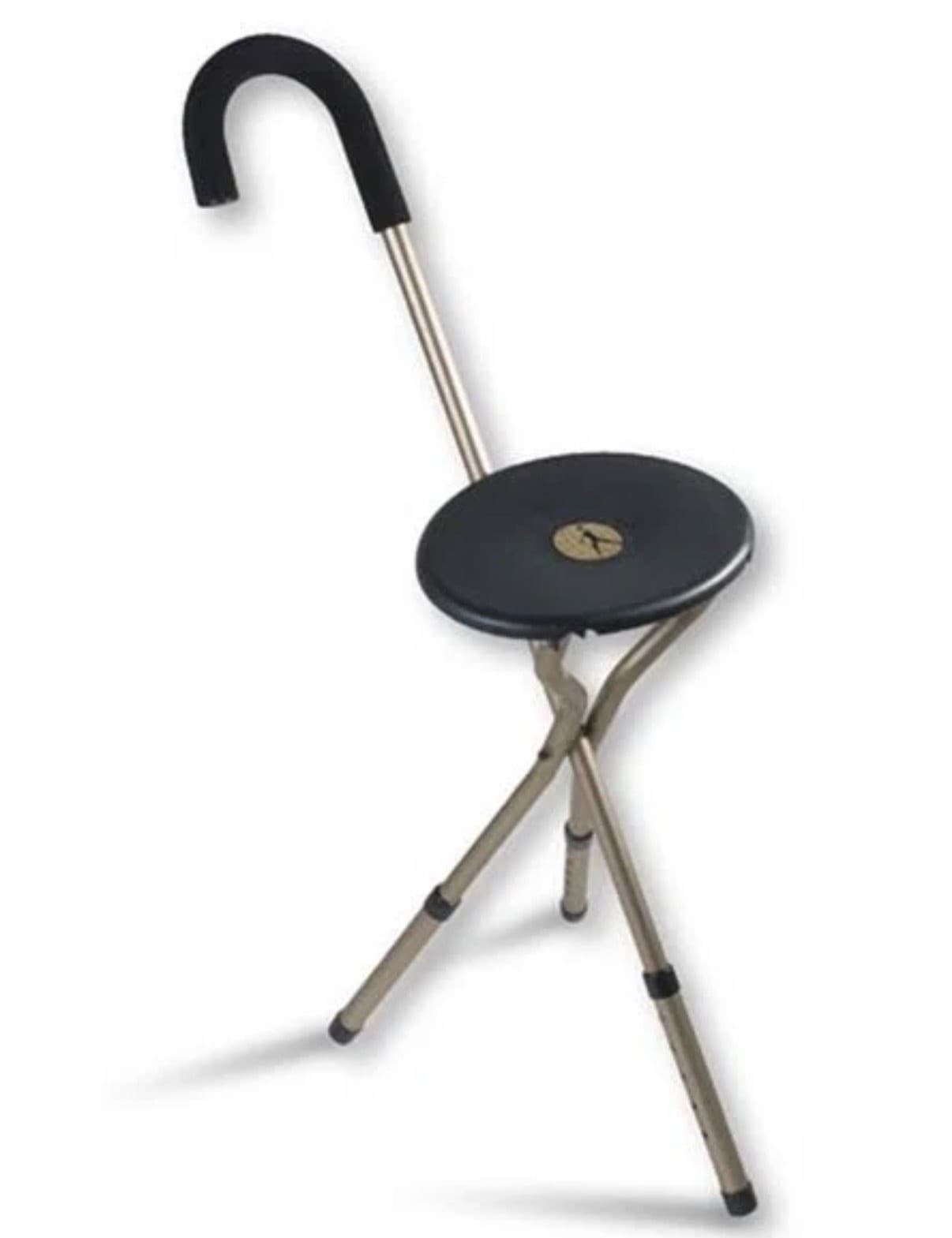Walking cane with built-in tripod fold-out seat